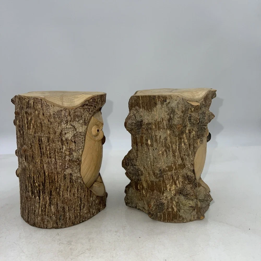 Owl Carved in Split Tree Branch Log 6